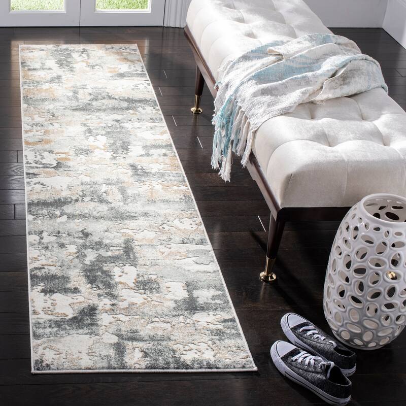 SAFAVIEH Vogue Lina Modern & Contemporary Abstract Beige/Charcoal Rug - 2' x 14' Runner - Beige/Charcoal