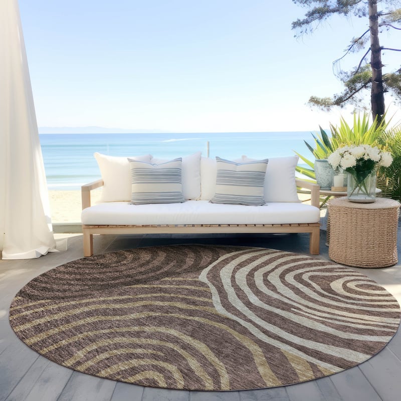 Machine Washable Indoor/ Outdoor Chantille Contemporary Dimensions Rug - Fudge - 8' x 8'