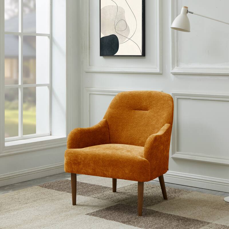 Chenille Armchair, Modern Style Accent Chair with Wood Legs, Comfy Design for Living Room, Bedroom, Office