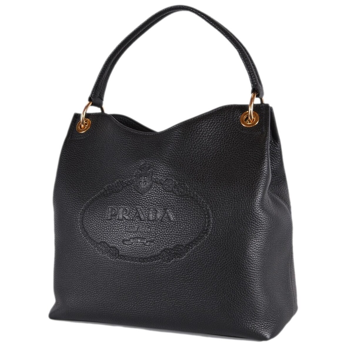 prada embossed logo leather handbag