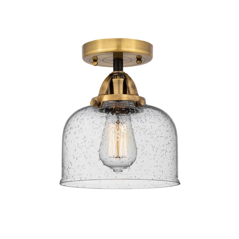 Innovations Lighting Nouveau 2 Bell - 1 Light 8" Semi-Flush Mount - Black Antique Brass/Seedy