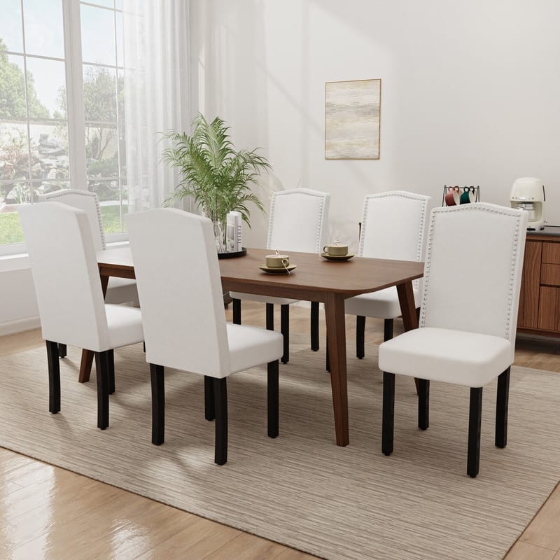 Dining Chairs With Upholstered Fabric (Set of 6) - Beige Linen