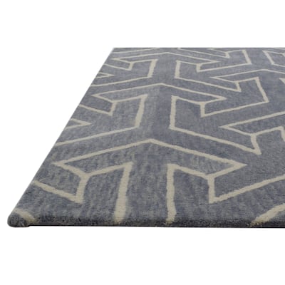 One of a Kind Hand-Tufted Modern & Contemporary 4' x 6' Geometric Wool Grey Rug - 4'0"x6'0"