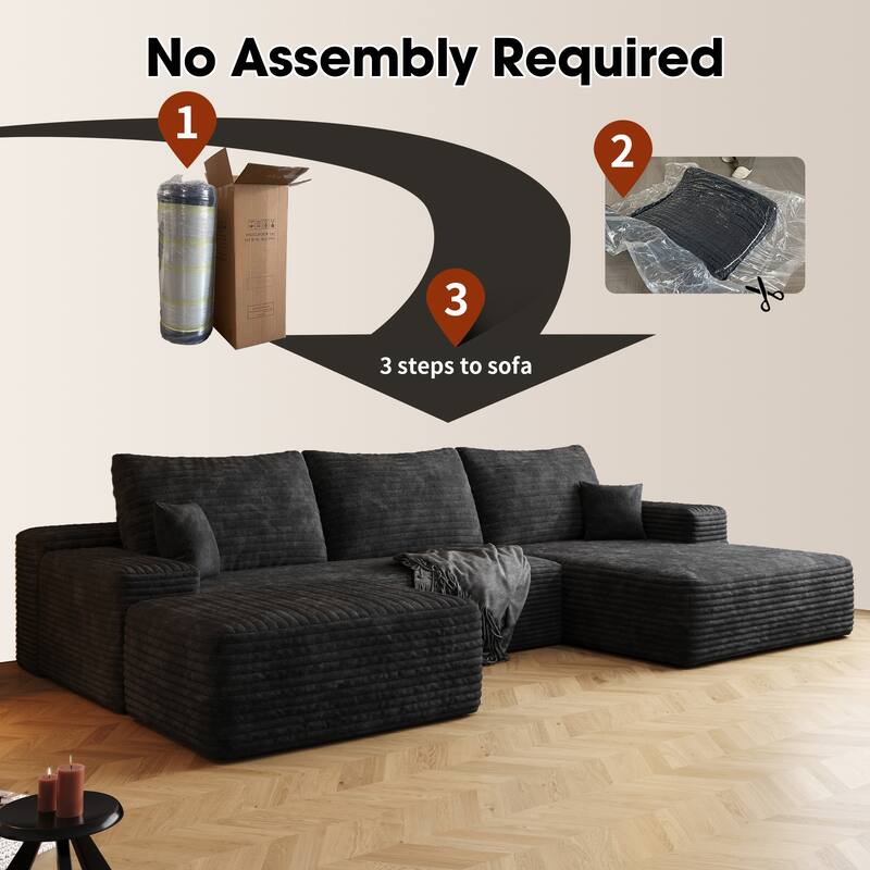 107" Cloud Sectional Sofa with 1 Ottoman,Modern Minimalist Upholstered