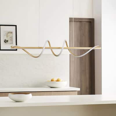 1-Light Gold Dcurved Wrap-Around Shape LED Chandelier - 39.3"D×16.5"W×59"H(Adjustable)