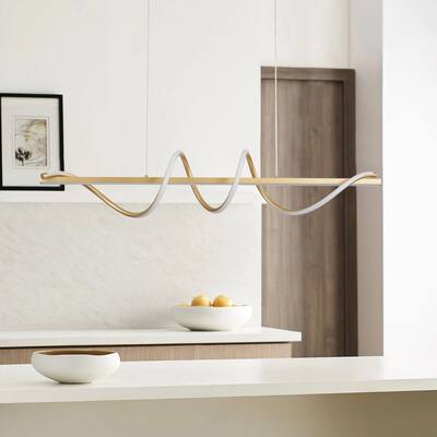 1-Light Gold Dcurved Wrap-Around Shape LED Chandelier - 39.3"D×16.5"W×59"H(Adjustable)