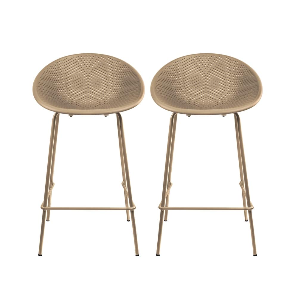 Set of 2 Modern Low Back Plastic Bar Counter Height Stool Barstool with Metal leg For Kitchen Patio Outdoor Break Room