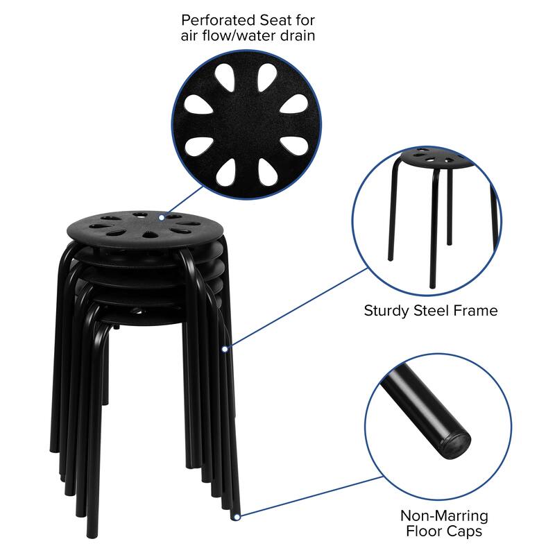 Plastic Nesting Stack Stools - School/Office/Home, 17.5"Height (5 Pack) - 16.5"D x 16.5"W x 17.5"H