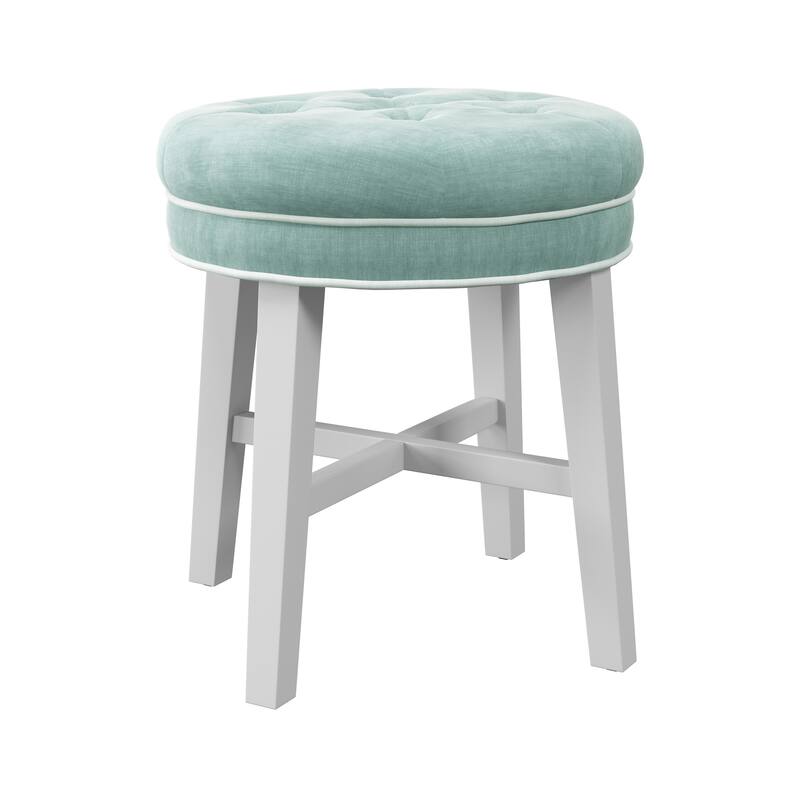 Hillsdale Furniture Sophia Tufted Backless Vanity Stool, White with Spa Blue Fabric - Spa Blue - 16" x 16" x 18"