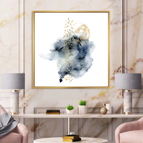 Designart 'Minimalistic Landscape of Mountains With Moon' Modern Framed Canvas Wall Art Print. Opens flyout.