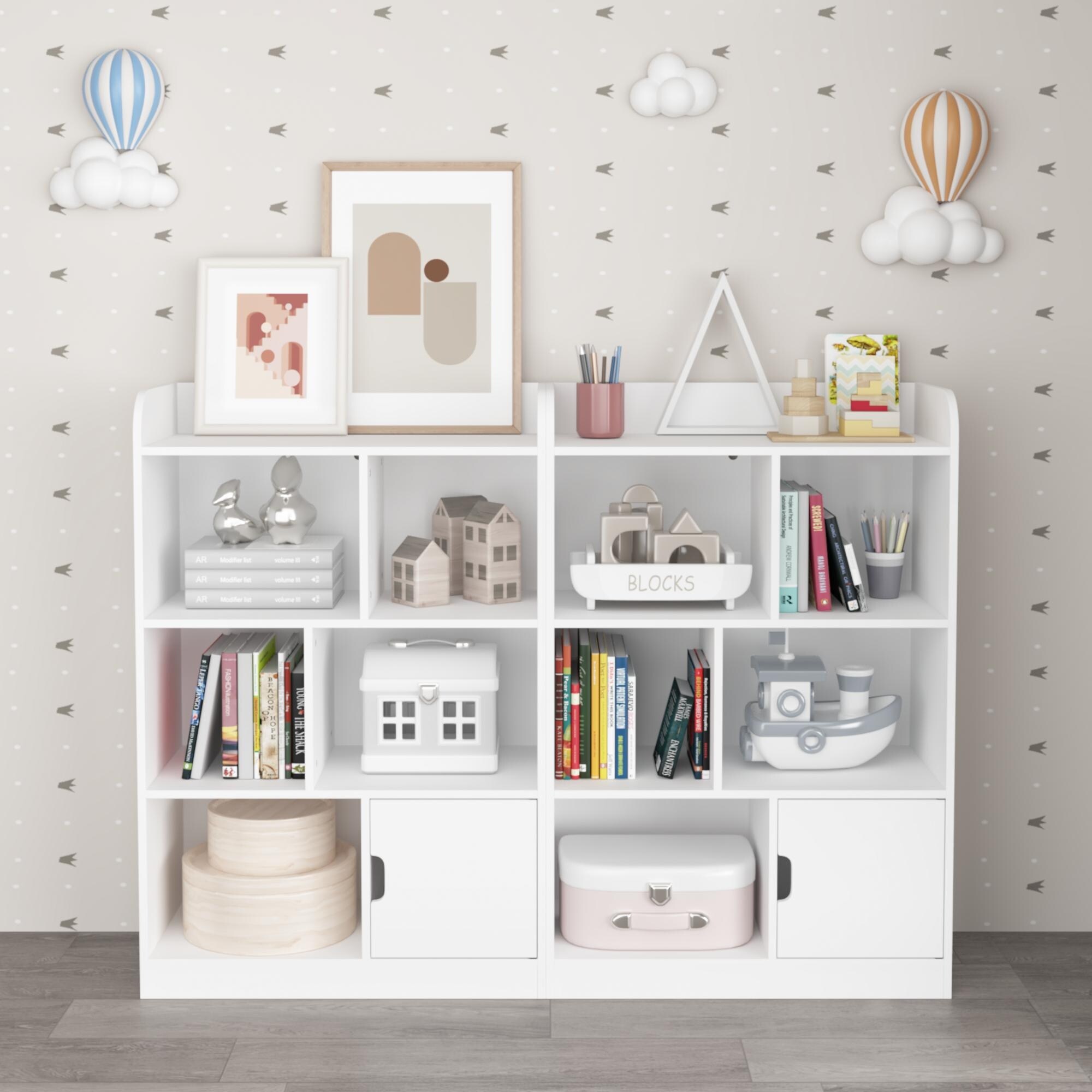 Kids Bookcase, Bookshelf with 6 Compartments, Freestanding Shelves