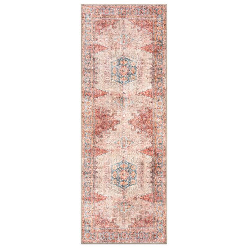 World Rug Gallery Vintage Bohemian Machine Washable Non Slip Area Rug