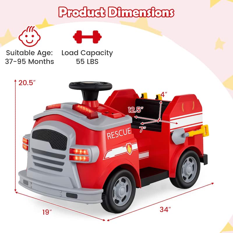 12V Kids Electric Ride On Car with Steering Wheel, Pedal, Music, Safety Belt and Toy Accessories - 19" × 34" × 20.5"
