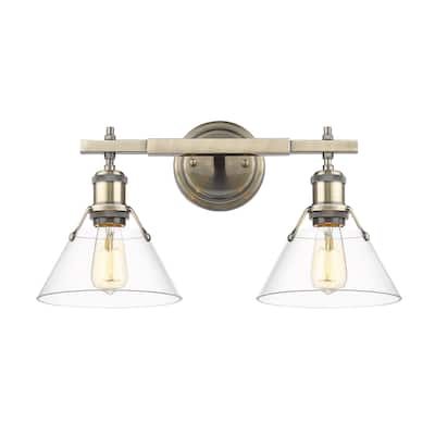 Orwell 2-Light Vanity Light in Aged Brass with Clear Glass - Gold