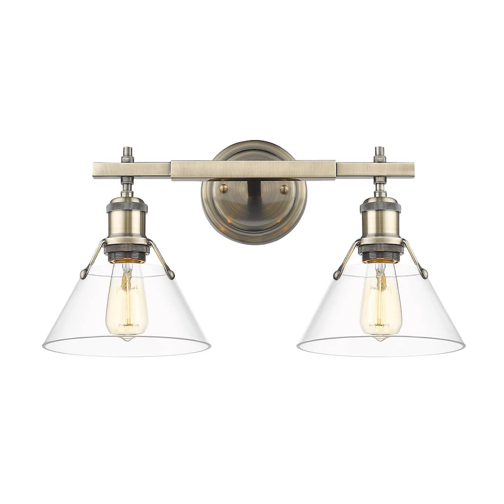 Orwell 2-Light Vanity Light in Aged Brass with Clear Glass - Gold