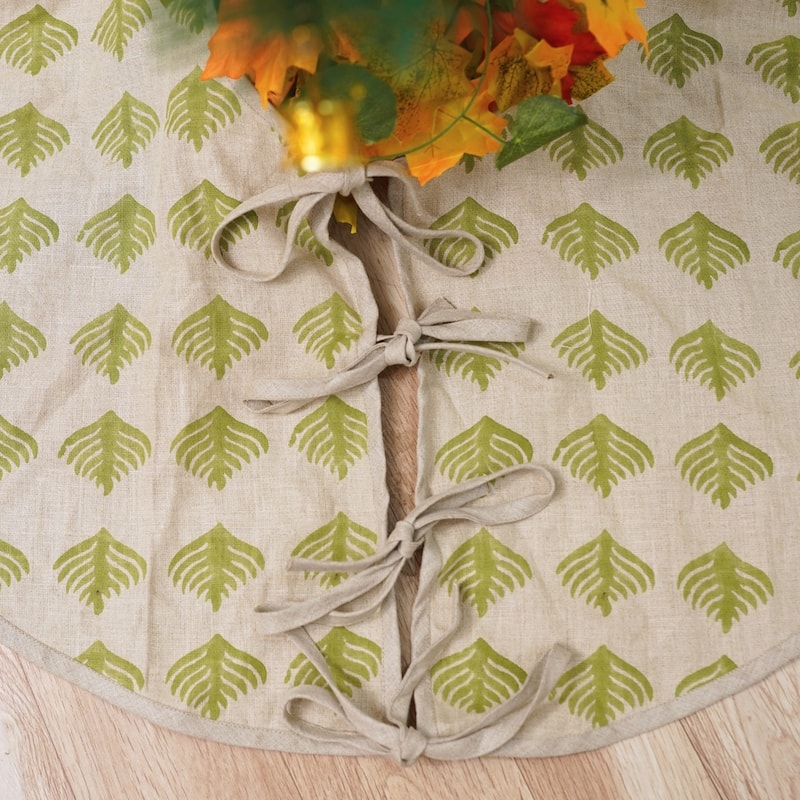 Fabdivine Hand Block Floral Soft Pure Linen Fabric Home Décor Christmas Tree Skrit - 24" - Patta Gobhi- Green - Rustic/Modern & Contemporary/Farmhouse