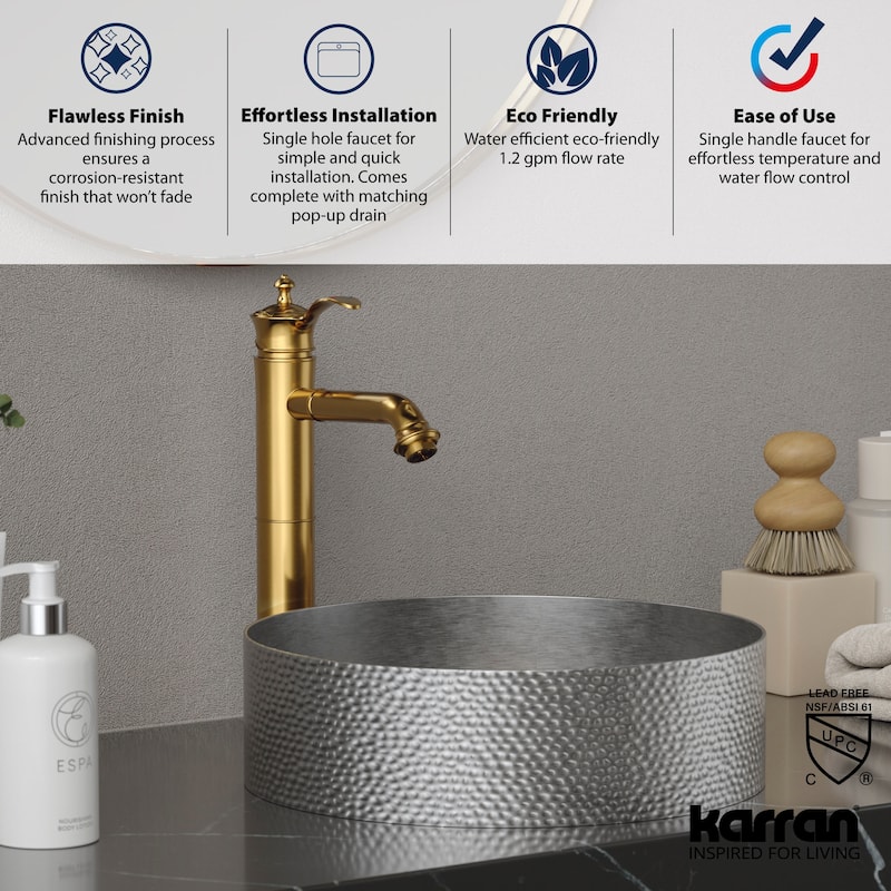 Karran USA KBF472 Vineyard 1.2 GPM Vessel Single Hole Bathroom Faucet