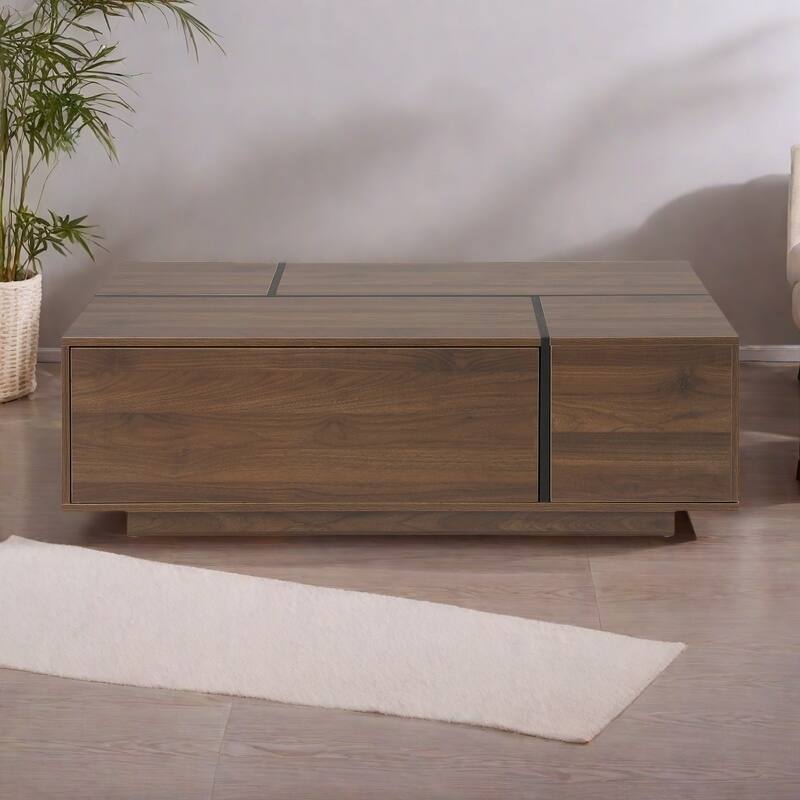 47.2" MDF Coffee Table with Sliding Top and Hidden Storage for Living Room - Walnut