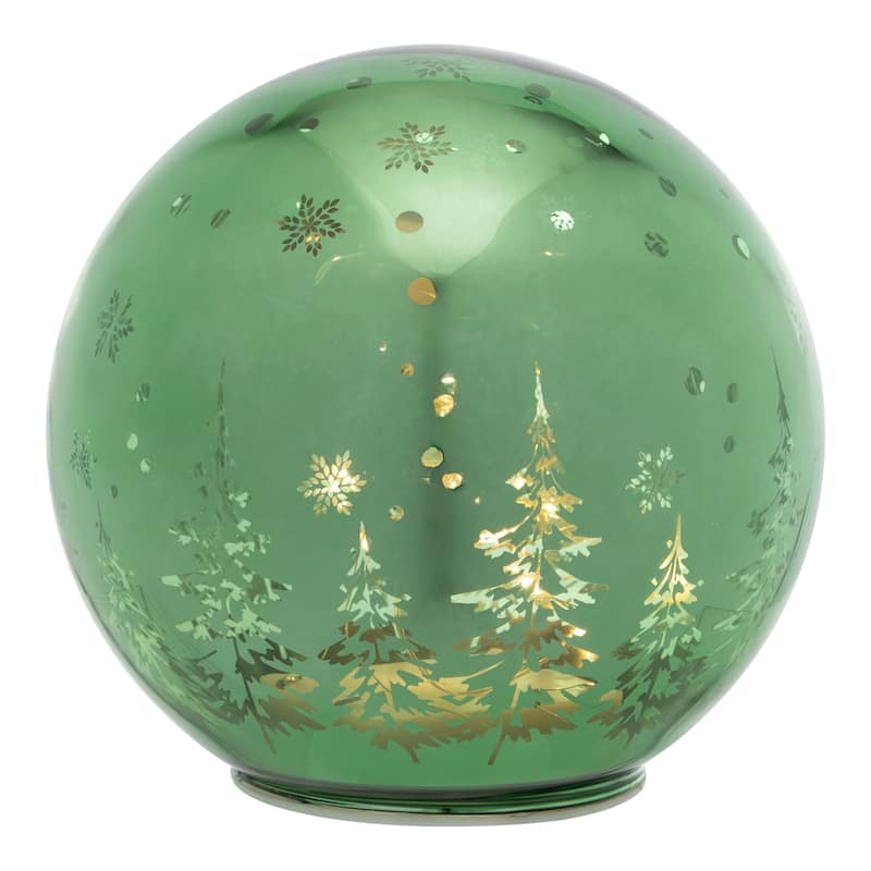 LED Lighted Pine Trees and Snowflakes Glass Globe Christmas Decoration - 6"