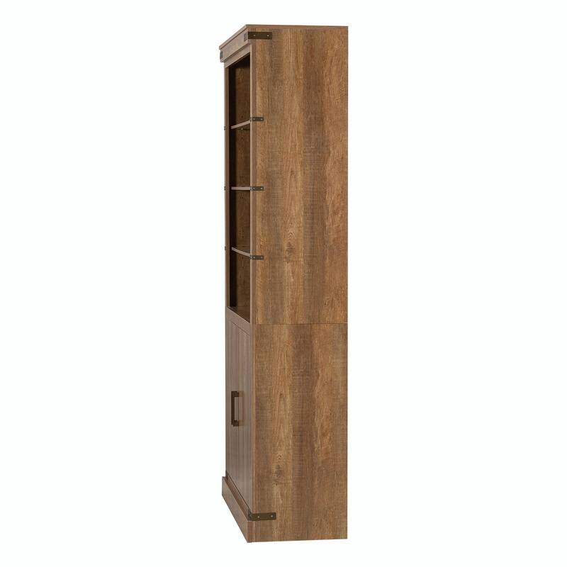 83.4" Tall Modern Bookshelf with Doors, Farmhouse Bookcase Featuring 3-Tier Adjustable Shelves & LED Display Lighting