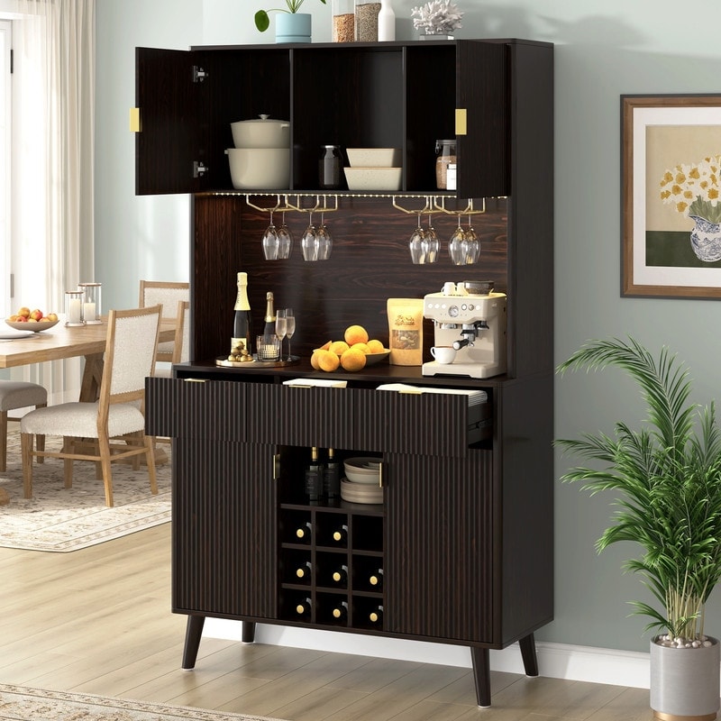 72.2"H Bar Cabinet with LED Lights, Wine Rack Storage Cabinets with 4-Door
