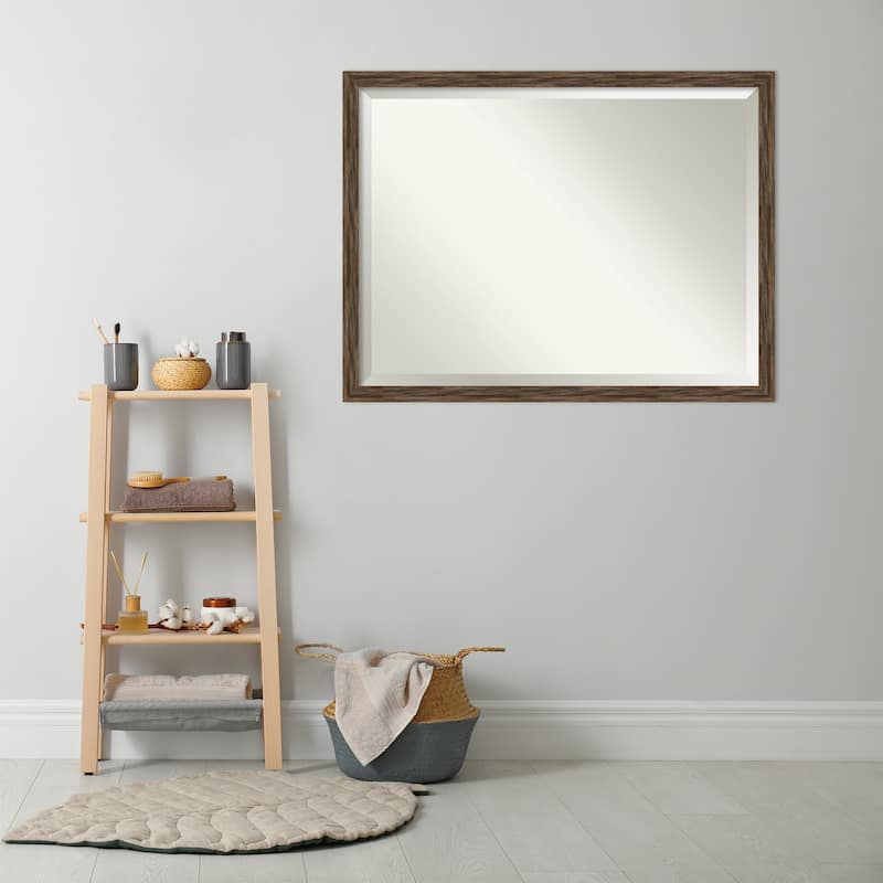 Beveled Wood Bathroom Wall Mirror - Regis Barnwood Mocha Narrow Frame - Regis Barnwood Mocha Narrow