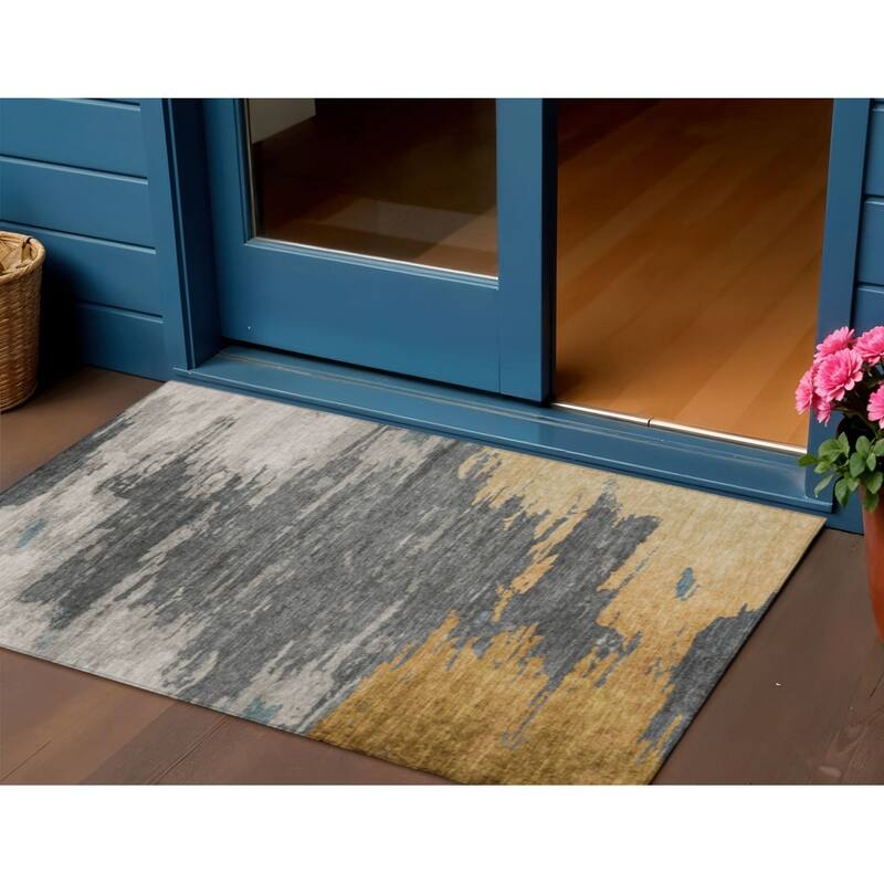 HomeRoots Abstract Transitional Rectangle Outdoor Rug - 3' x 5'