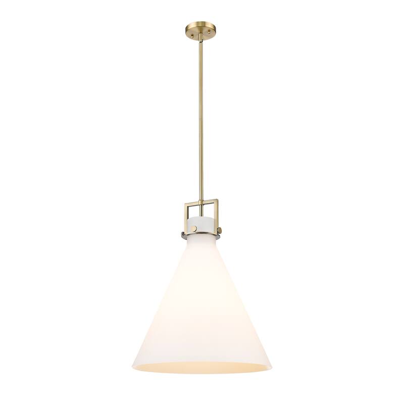 Innovations Lighting Newton Cone - 1 Light 18" Stem Hung Pendant - Brushed Brass/Matte White