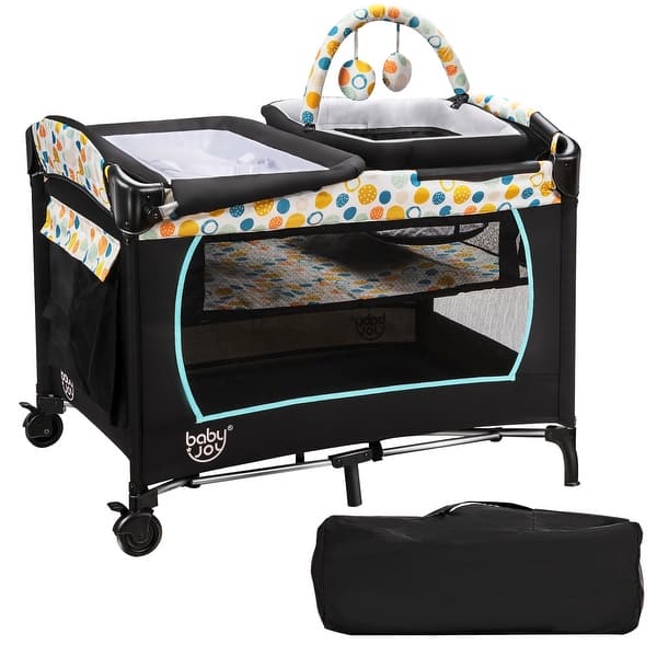slide 2 of 22, Babyjoy 4 in 1 Convertible Portable Baby Playard - See Details Black/Blue