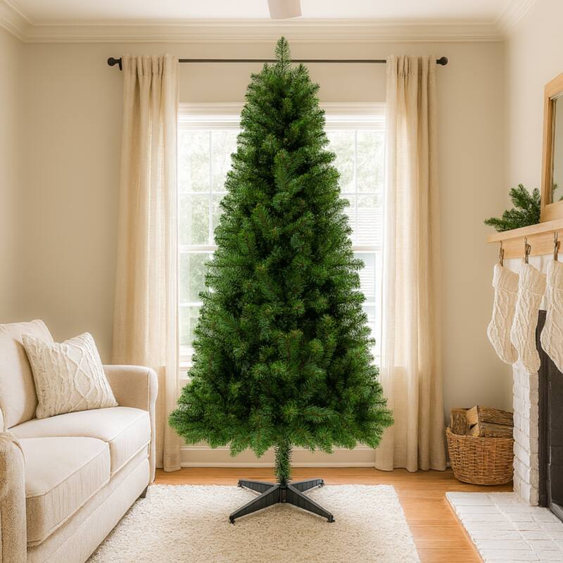 6FT Unlit Artificial Christmas Tree 490 Tips PVC Full Branches Classic Green Plastic Stand Indoor - Green