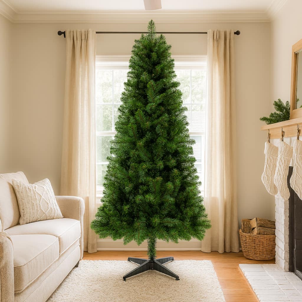 6FT Unlit Artificial Christmas Tree 490 Tips PVC Full Branches Classic Green Plastic Stand Indoor