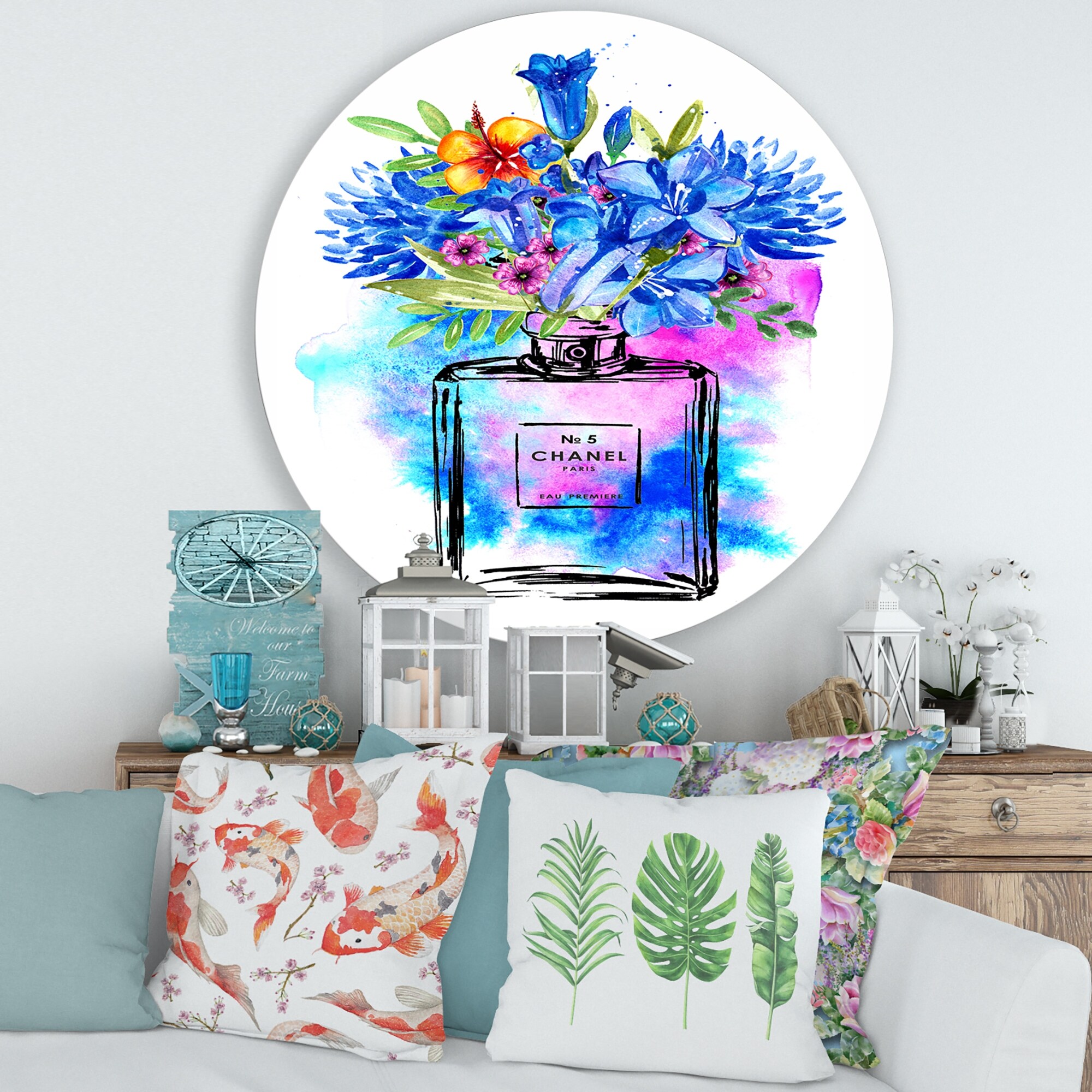 Designart Perfume Chanel Five V French Country Metal Circle Wall