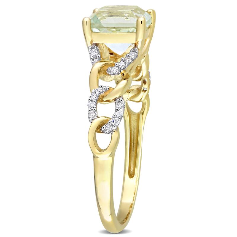 Miadora Cushion Green Quartz and 1/10ct TDW Diamond Link Engagement Ring in 10k Yellow Gold