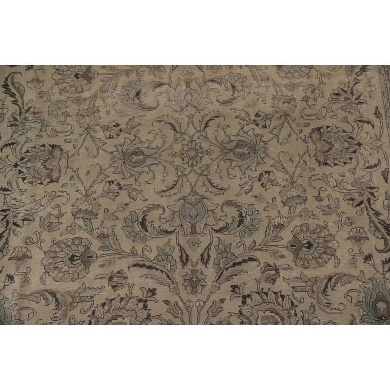 Distressed Tabriz Persian Vintage Area Rug Handmade Pink Wool Carpet - 9'7" x 12'10"