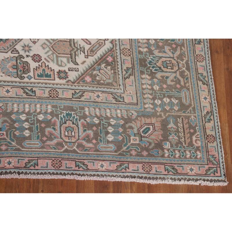 Tabriz Persian Vintage Rug Hand-Knotted Geometric Wool Carpet - 9'7"x 12'6"