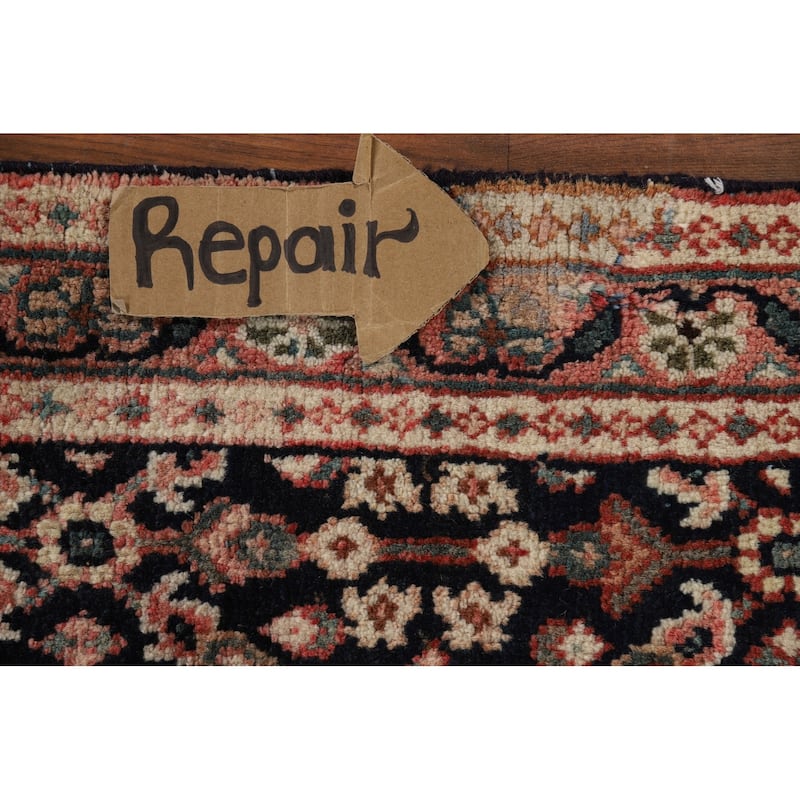 Geometric Mahal Vintage Persian Runner Rug Handmade Wool Carpet - 3'5" x 11'1"