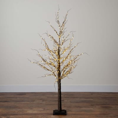 Pre-Lit Brown Twig Artificial Christmas Tree - 5' - Warm White LED Lights