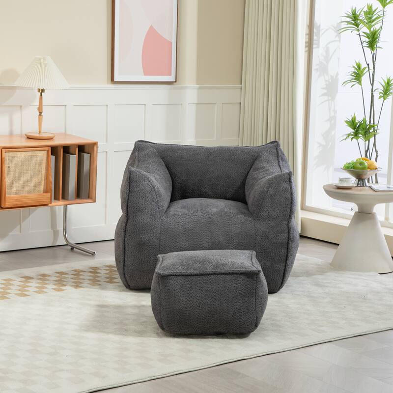 GDFStudio - COOLMORE Boucle Bean Bag Chair with Memory Foam Filling for Ultimate Comfort - Dark Gray