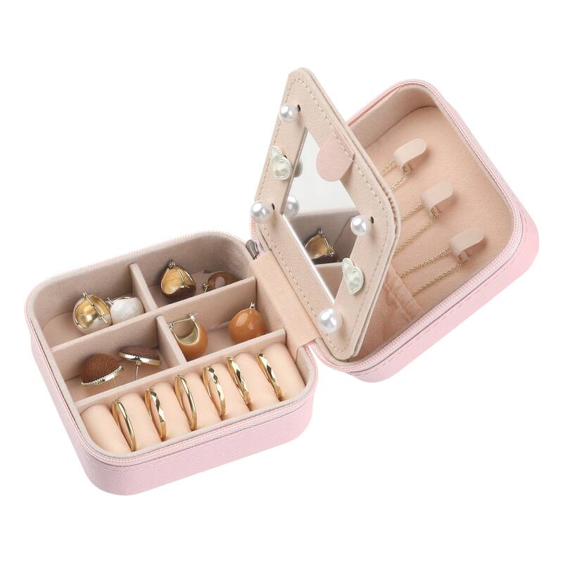 Travel Jewelry Box with Mirror for Women Girls Gifts, Mini Portable PU Leather Jewelry Organizer Case Storage Display Holder