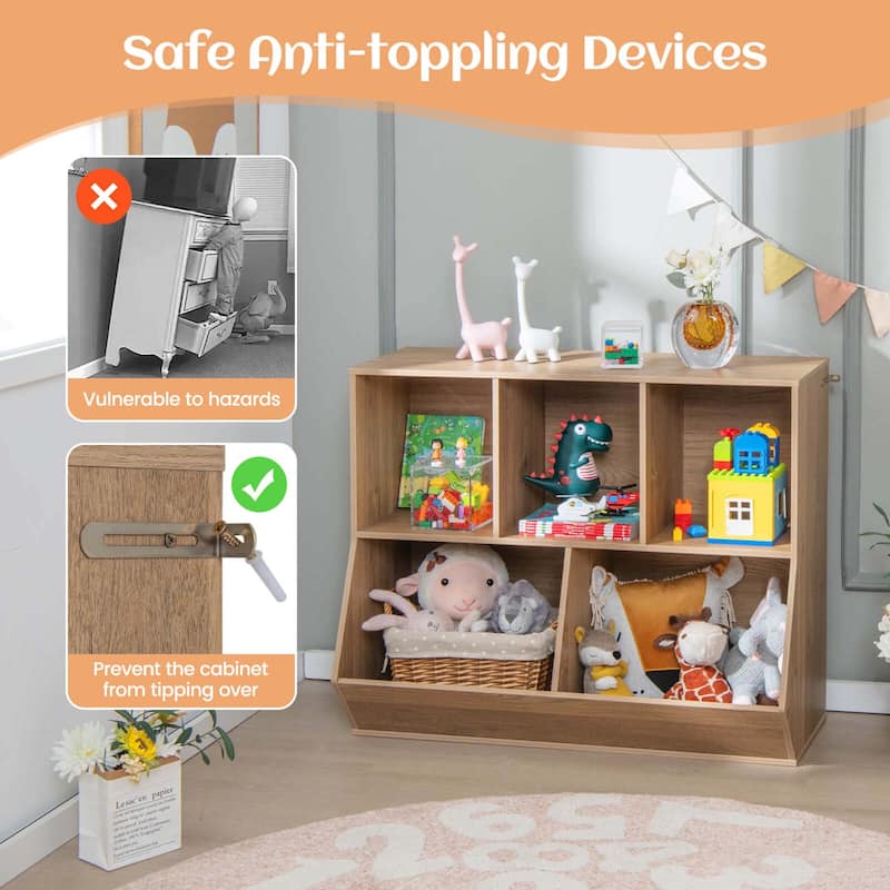 Costway 5-Cubby Kids Toy Storage Organizer Wooden Bookshelf Display - See Details
