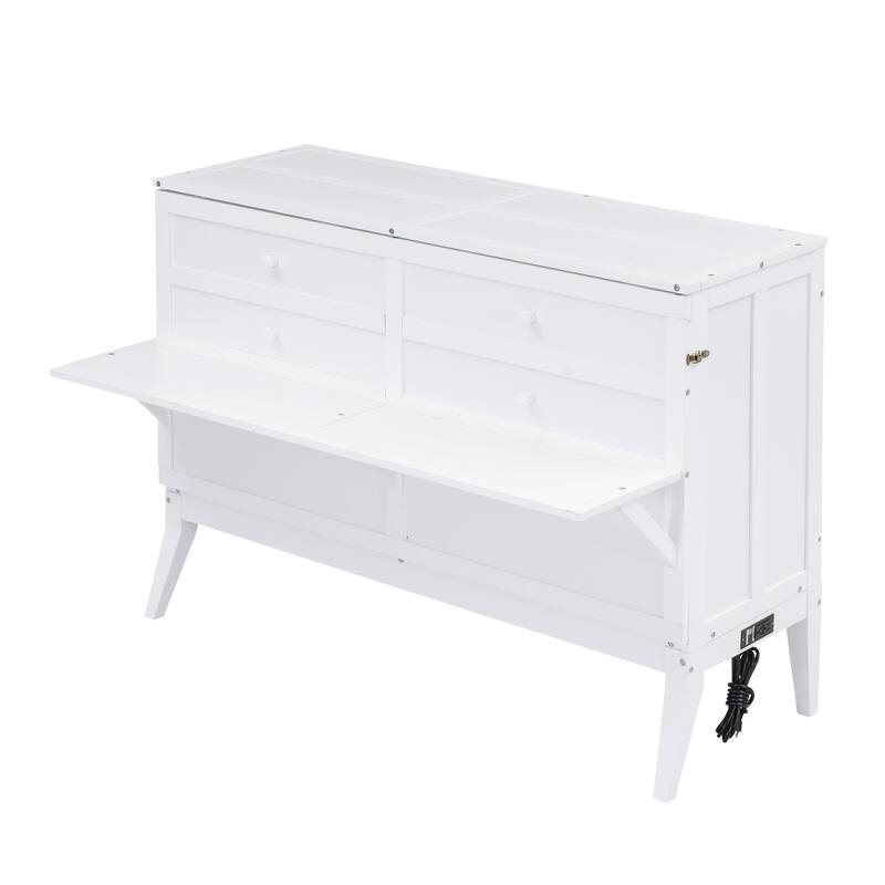 Roomfitters Queen Size Murphy Bed with Built-in Charging Station and Display Shelf, Space-Saving Wall Bed for Bedroom, White