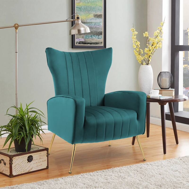 Mid-Century Velvet Wingback Accent Chair with Metal Legs