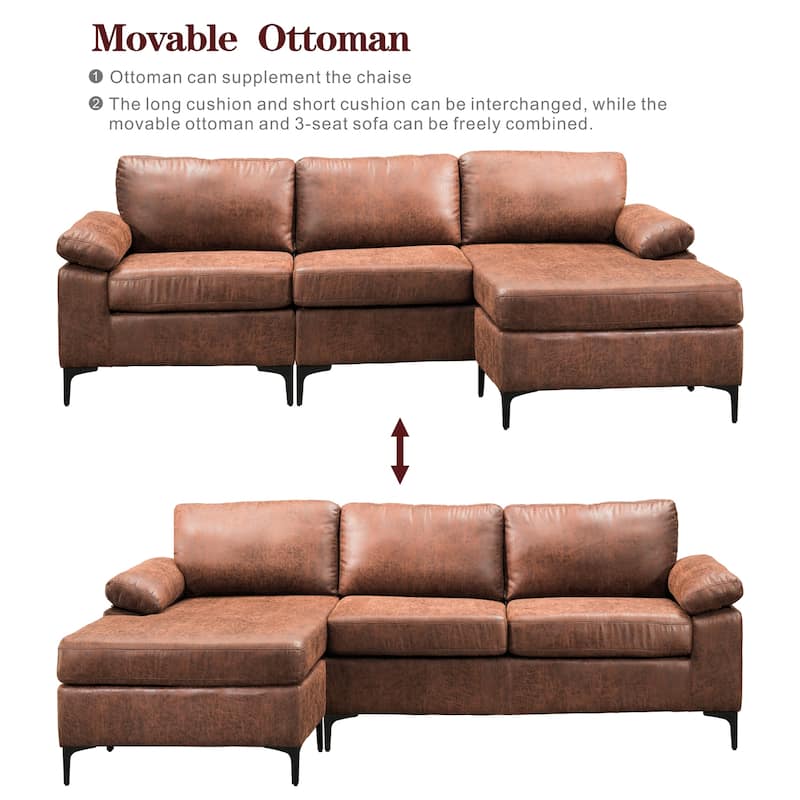 OVIOS Reversible Chaise Sofa With Fluffy Cushions Metal Legs