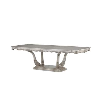 Traditional Style Dining Table with Scrolled Floral Motifs, Cream