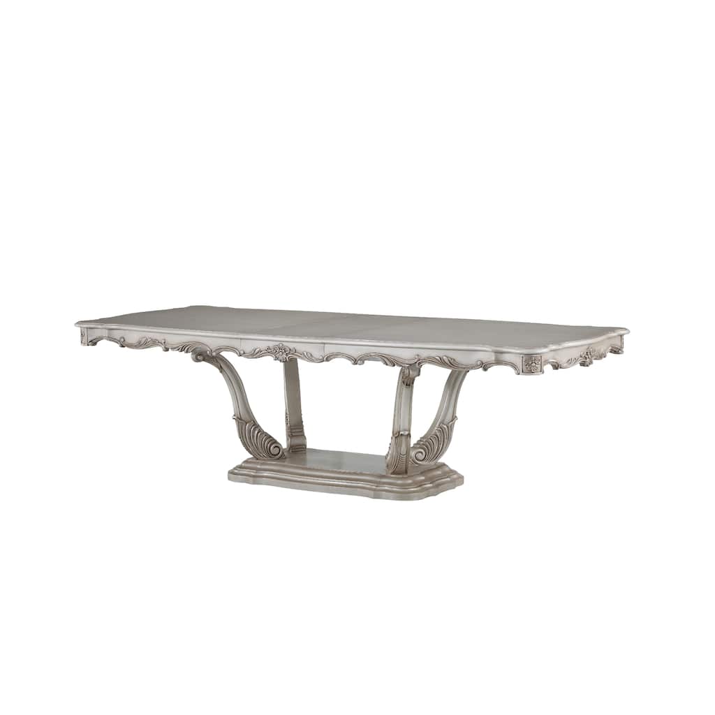 Traditional Style Dining Table with Scrolled Floral Motifs, Cream