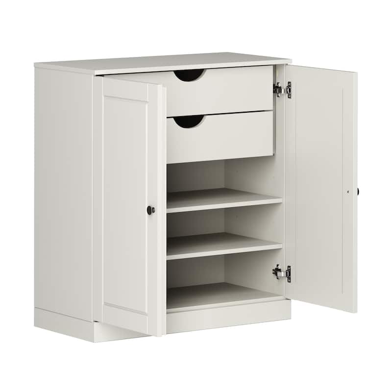 Solid Wood Short Freestanding Bathroom Linen Cabinet with Doors & Drawers, Adjustable Shelves, Modular Storage, 32" W x 35.75" H