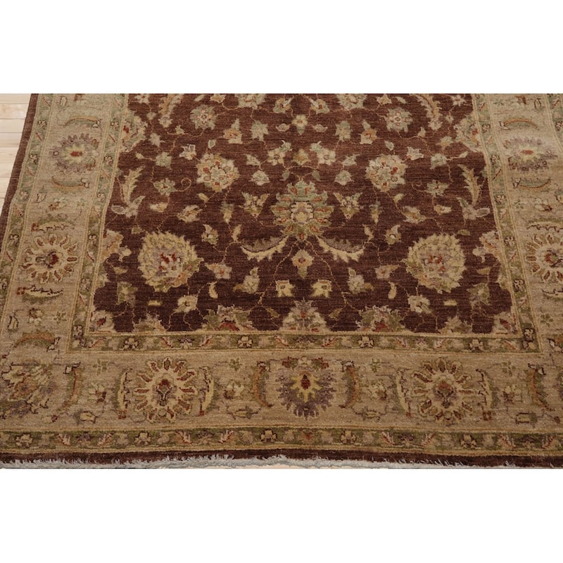 Hand Knotted Chobi Peshawar Brown Persian Wool Traditional Area Rug - 5' 7'' x 8' 3''