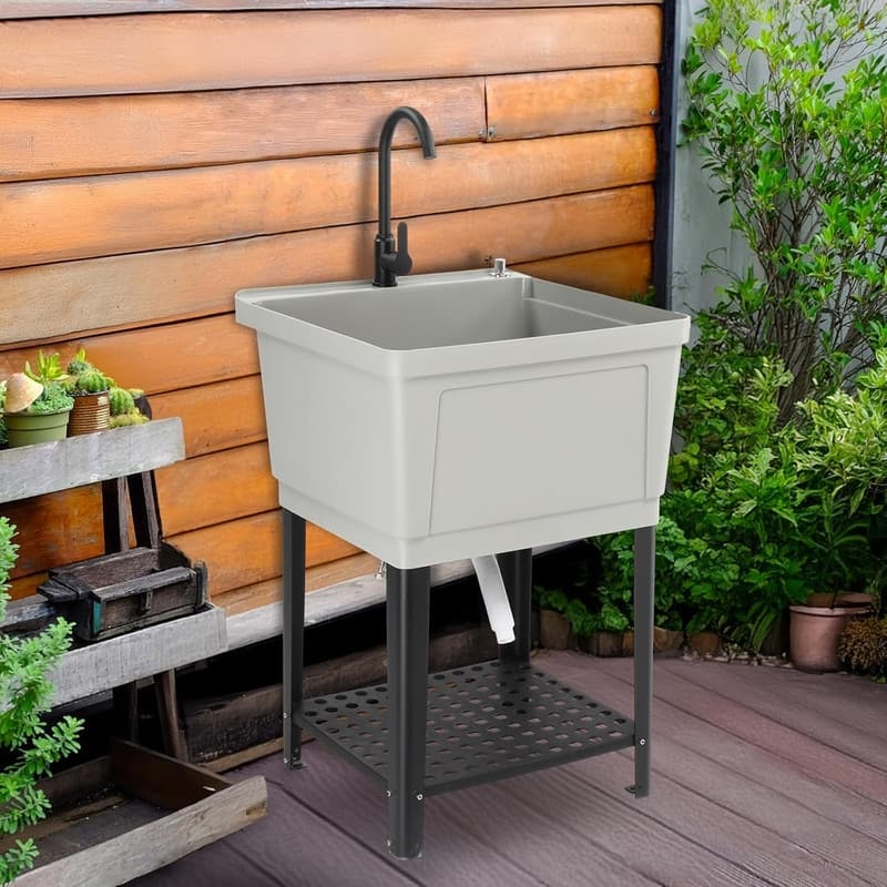 Plastic Utility Sink Freestanding with Storage Shelf
