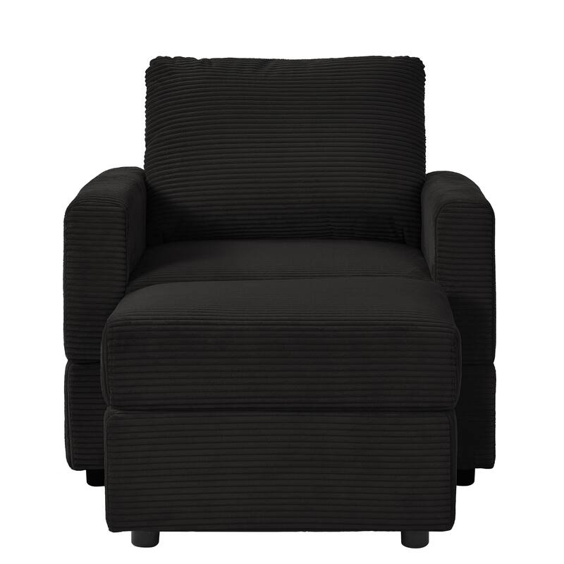 Corduroy Chaise Lounge Set with Ottoman and Adjustable Backrest
