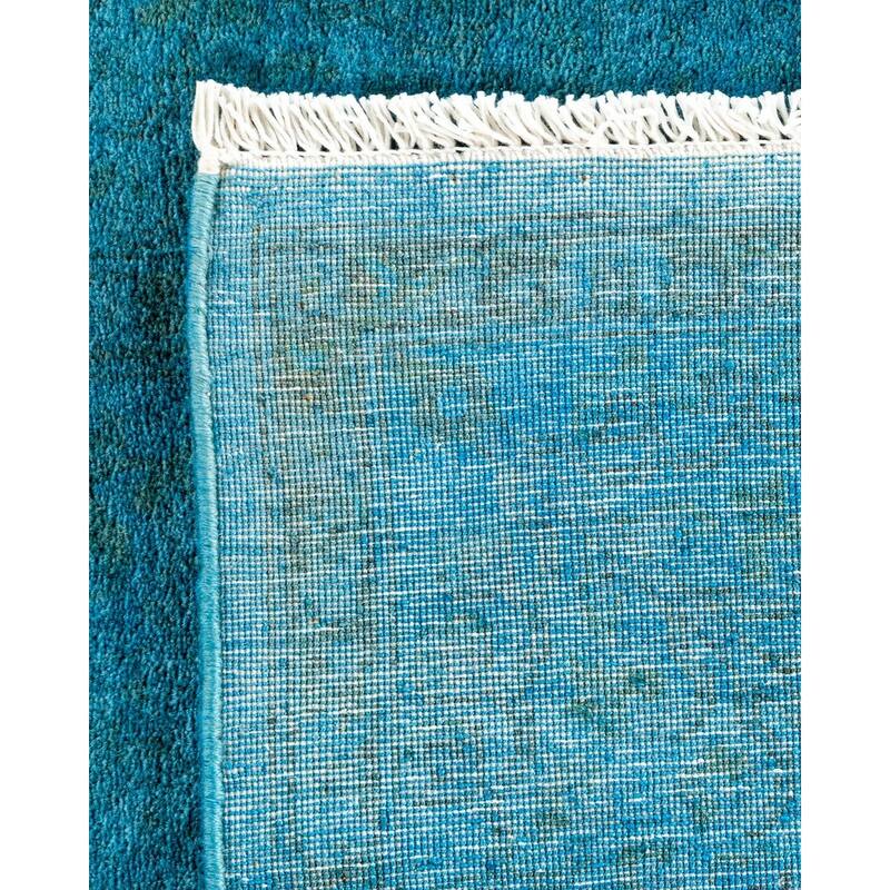 Overton Hand Knotted Wool Vintage Inspired Modern Contemporary Overdyed Blue Runner Rug - 3' 0" x 19' 9"